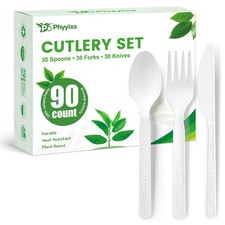 90 Count Disposable Compostable Cutlery Set   BPA-Free Spoons, Forks  Knives...