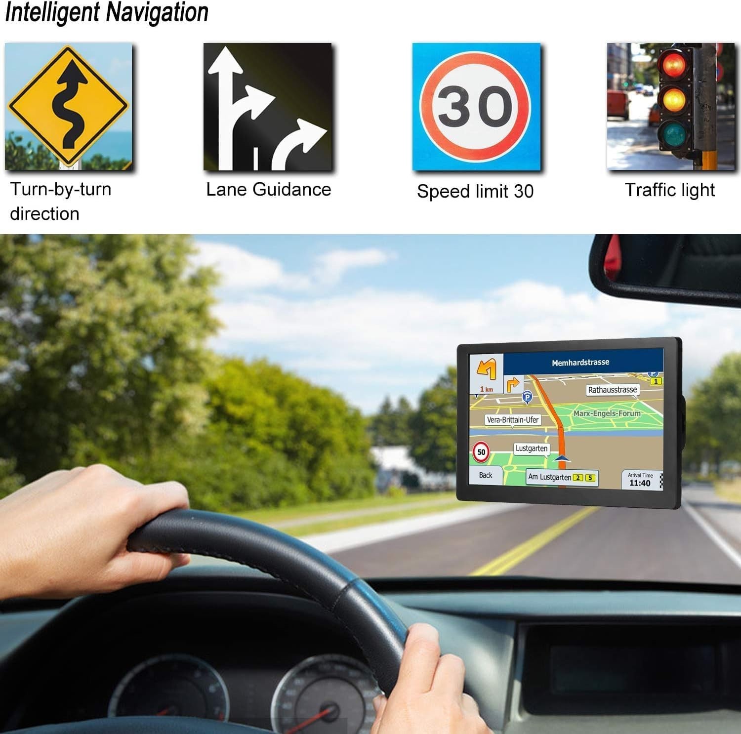 Commercial 9-Inch GPS Navigator for Trucks with Voice Commands & Custom Routes