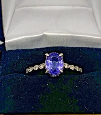 Tansanit und Diamant 14K Weißgold Ring. Hidden Halo. EGL und UGS BEWERTET.