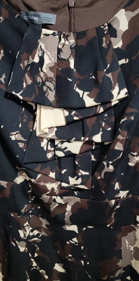 Vestido Donna Ricco Sin Mangas con Volantes Marrón Negro Abstracto Floral Talla 14 Nuevo con Etiquetas Foto 2 de 4