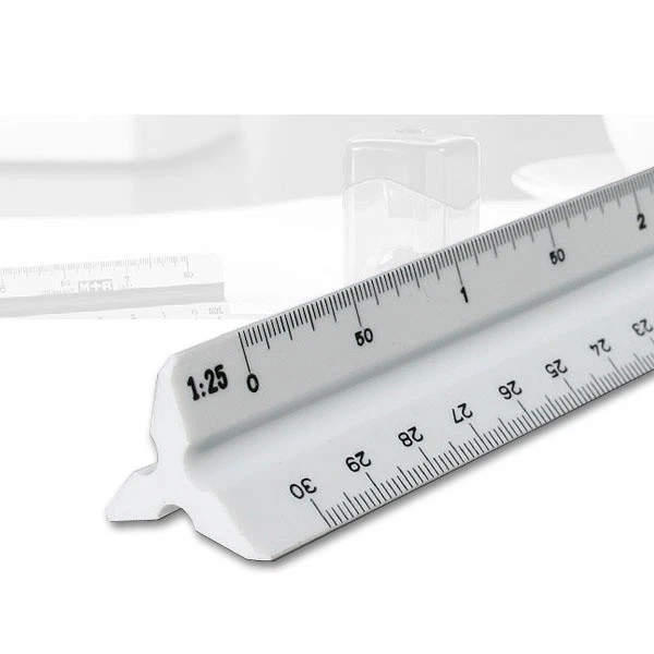 MÖBIUS + RUPPERT Dreikantmaßstab M+R Architekt 2 weißer Kunststoff 30 cm, weiße Hohlkehlen