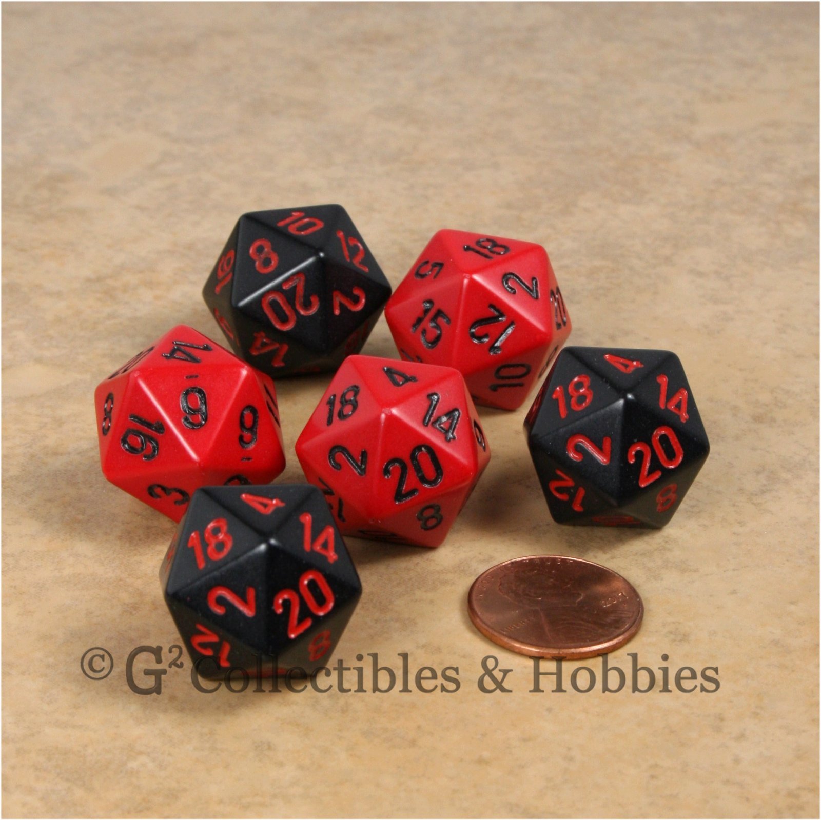 NEW Set of 6 D20 Dice Red Black Twenty Sided RPG D&D Game D20s Chessex
