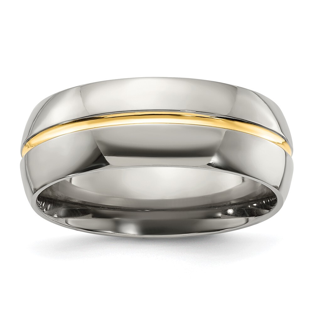 Titanium Yellow IP-plated Grooved 8mm Polished Band Ring Size 11