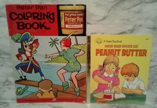 Vntg 1963 PETER PAN Peanut Butter Premium Coloring & How God Gives Us BOOKS