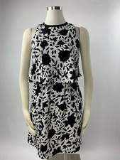 Ann Taylor Loft Black Tan Floral Retro Style Combo Dress 4 Petite Nice!