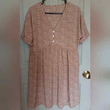 Shein Women's Babydoll Dress - Brown/White - Size Medium