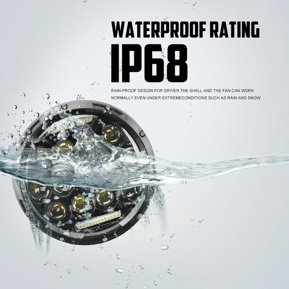 Pair 7" Round LED Headlights Hi-Lo Beam DRL Turn Lamp for Mercury Monarch Comet - Image 4 of 4