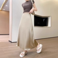 Satin Fishtail Skirt Women Summer Slimming A-line Skirt High Waist Medium Skirt