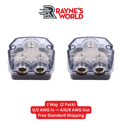 2 PACK 2 Way Distribution Block 0-4 AWG In, 4-8 AWG Out for Power or Ground