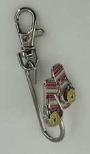 Alexx Enamel Flip Flop Pink Striped Flip Flop Keychain Clip Hook Fob