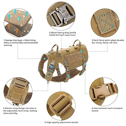Dog Harness Medium Sized Dog,Tactical L:Chest 21.5-45.0",Neck 19.5-39.0" Brown Dog Harness Medium Sized Dog,Tactical L:Chest 21.5-45.0",Neck 19.5-39.0" Brown