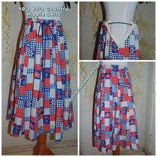 Vintage 50's 60's Mid Century Boho Pleated Polka Dot Floral Heart Women's Skirt