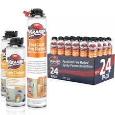 Kraken Bond FastCoat Closed Cell Spray Foam 24Pk +2 Cleaner Class A Fire Rated