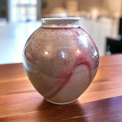 Tim Hahne Hallelujah Studio Pottery Vase 6  Purple Red Gray Speckled Glaze 1986