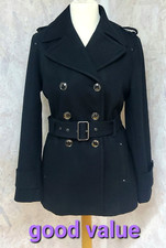 Kenneth Cole Wool Blend Coat Uk Size 12 Black Colour Belted