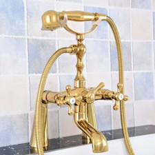 Gold Brass Deck Mount Bathtub Faucet Set Bathroom Handheld Shower Tap Kit 2tf787