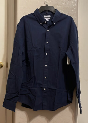 Long Sleeve Navy Oxford Button Down XXL 26  P2P 31  Length Slim Fit New