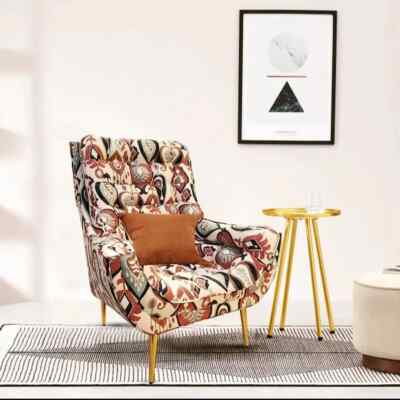 Valencia Tufted Wing Chair In Printed Fabric Multicolored Paisley