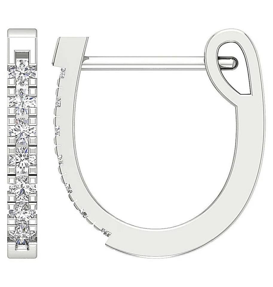 Hoop Earrings SI1 G 1/4 Ct Round Cut Diamond 14K White Gold 0.60 Inch Pave Set - Image 4 of 4