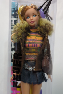Fashion Fever Barbie Doll in Turtleneck, Denim Skirt and Faux Fur