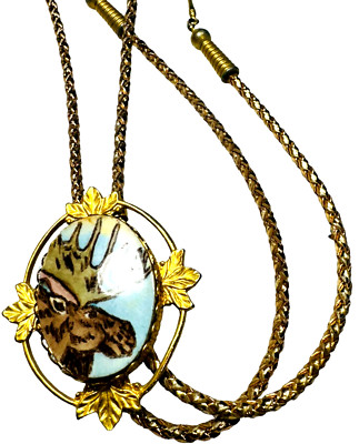 Decorative Moose Bolo Tie - Gold Cord - Gold Mallet Tips - Western