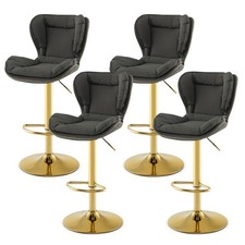Adjustable Bar Stool Set of 4 Leathaire Bar Chairs w/ Padded Seat  Footrest