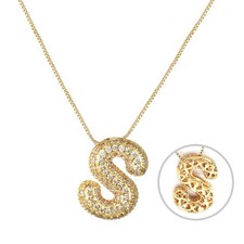 Gold Plated Letter Necklace for Women Bubble, Chunky Initial Alphabet S Pendant
