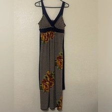 Black Striped V-neck Dress With Floral Accents 10