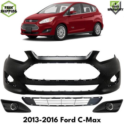 Front Bumper Cover Primed Plastic & Fog Lights Kit For 2013-2016 Ford C-Max