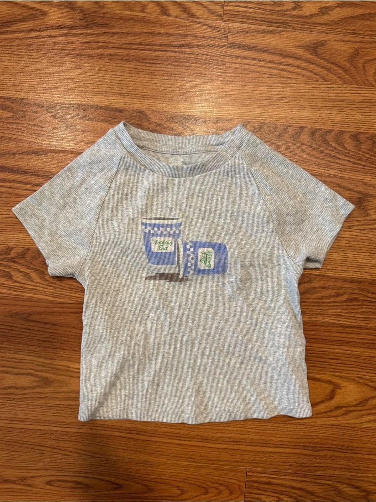 Aerie Baby Tee XS Gray Ribbed Graphic T Shirt Cropped