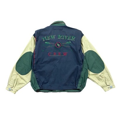 VTG 80s New River Explorer Sculling Crew Jacket Small Colorblock Elbow Patches