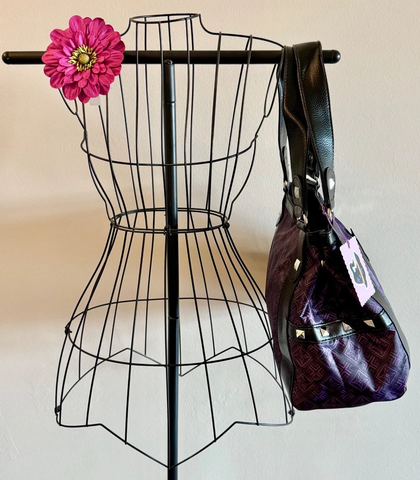 "Nuevo Bolso de Mano Gótico Hello Kitty Púrpura y Negro Calavera Esqueleto 18"" x 12""" Foto 4 de 4