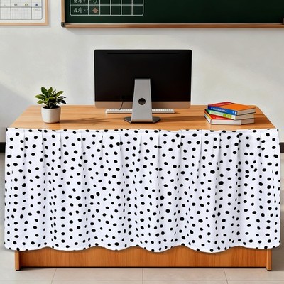 9Ft Black and White Polka Dots Table Skirt Cloths Teacher Desk Skirts for Cla...