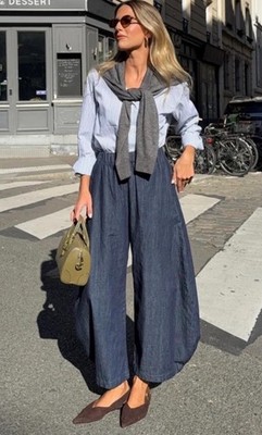 ZARA FW25 MID-RISE ZW COLLECTION VOLUME DENIM TROUSERS M BLUE 5216