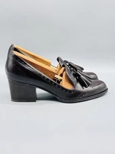 Stuart Weitzman Shoes Womens 6.5 Brown Leather Slip On Tassel Loafer Block Heel