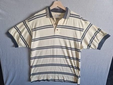 Cutter & Buck Golf Polo Shirt Mens Large Yellow Blue Stripes Cotton