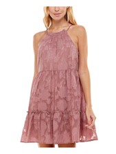 TRIXXI Womens Baby Doll Short Dress Pink Tie Sleeveless Evening Juniors M