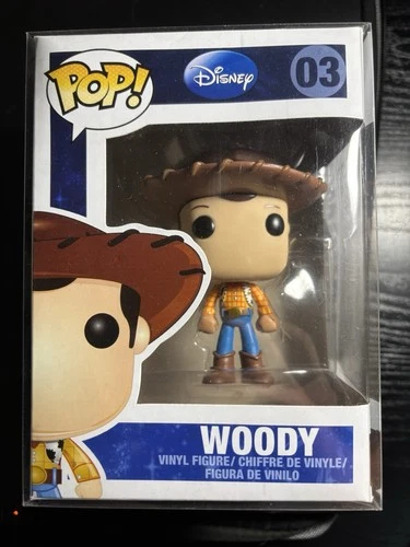 Funko Pop! Pixar - Woody #03 Toy Story Rare 2012 Blue Logo Version W PROTECTOR!!