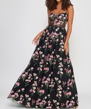 City Studios Women's Juniors' Black Floral Embroidered Tulle Dress Size 1/2