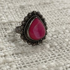 Vintage Sterling Silver 925 Framed Pink Drusy Quartz Ring Size 8