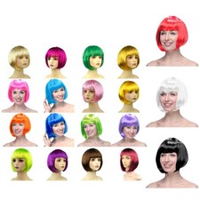 Women BoB Wig Vibrant Colors 1Pc Themed Party Short Straight With Flat Bangs