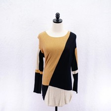 International Concepts -PS- Black Tan Color Block Knit Sweater Dress Round Neck