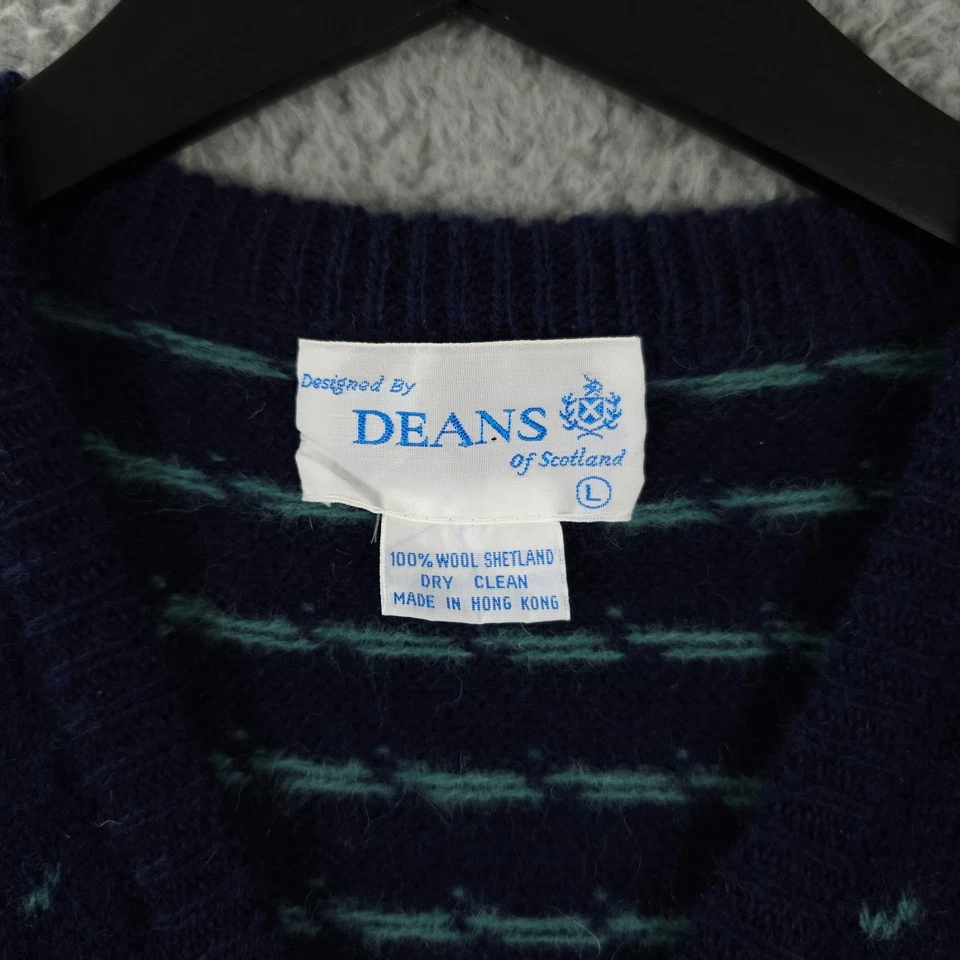 Vintage Deans of Scotland Sweater Vest Womens L Blue Mallard Duck Wool Shetland - Image 3 of 4