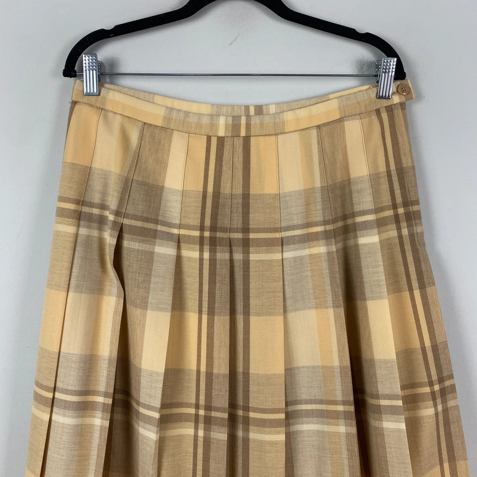 Falda midi plisada a cuadros amarilla 100 % lana Pendleton años 90 para mujer 14 Foto 2 de 4