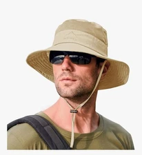 Wide Brim SPF 50+ Breathable Unisex Sun Hat - Beige, One Size **NEW w/o Tags**