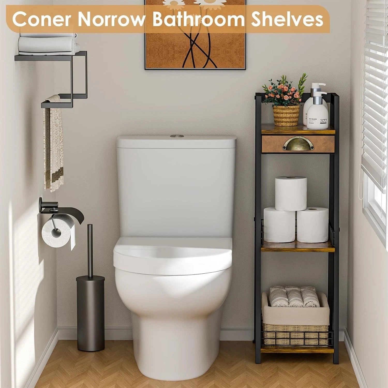 Rustic Brown Bathroom Shelf with Drawer