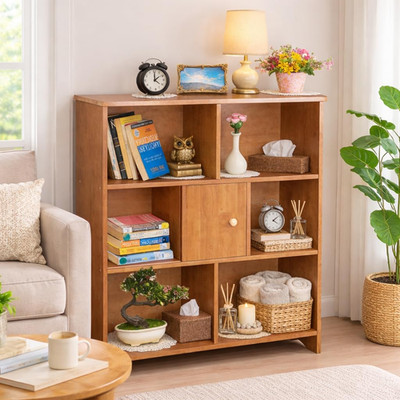 7-Cube Wooden Storage Organizer Bookshelf for Home & Office - Brown
