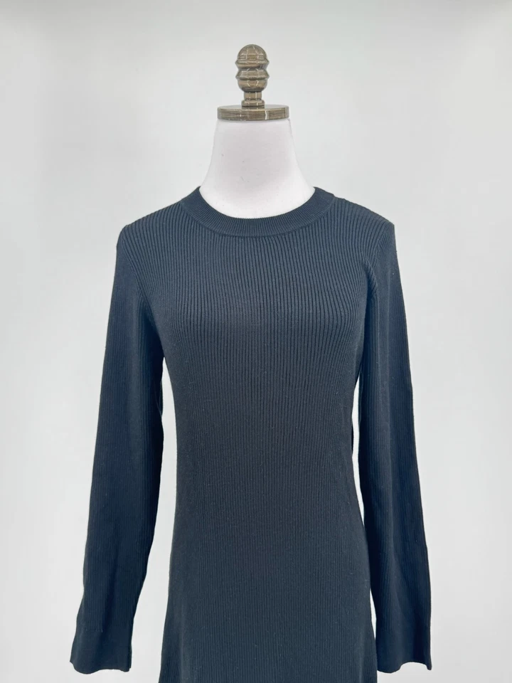 Superdry Studios Vestido Suéter Largo Mezcla Lino Negro 12 Crew Acanalado Manga Larga Foto 2 de 4