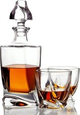 Belle Vous Glass Whisky Decanter Bottle & Glasses (3 Pieces) - 800ml/28oz Liquor