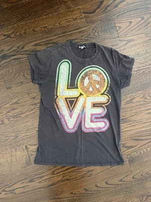 Lucky Brand Love Peace Sign T-Shirt Size M Gray Cotton